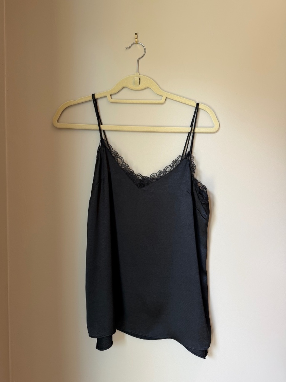 All Saints Black Silk Lace Trim Double Strap Camisole